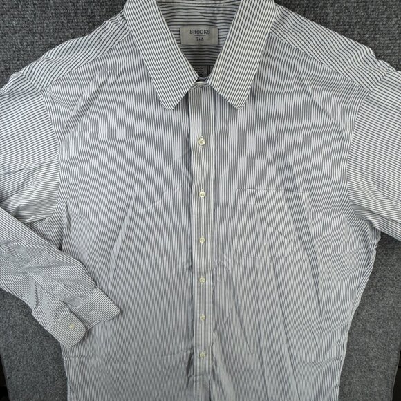 Brooks Brothers Non Iron Button Up Shirt Long Sleeve Men Striped Blue 16.5 34 - Picture 2 of 14